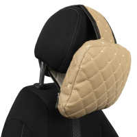 Подушка на подголовник с регулировкой из эко-кожи, бежевый ромб 