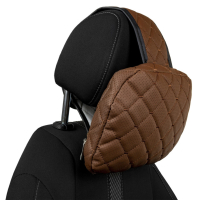 Подушка на подголовник с регулировкой из эко-кожи, коричневый ромб 